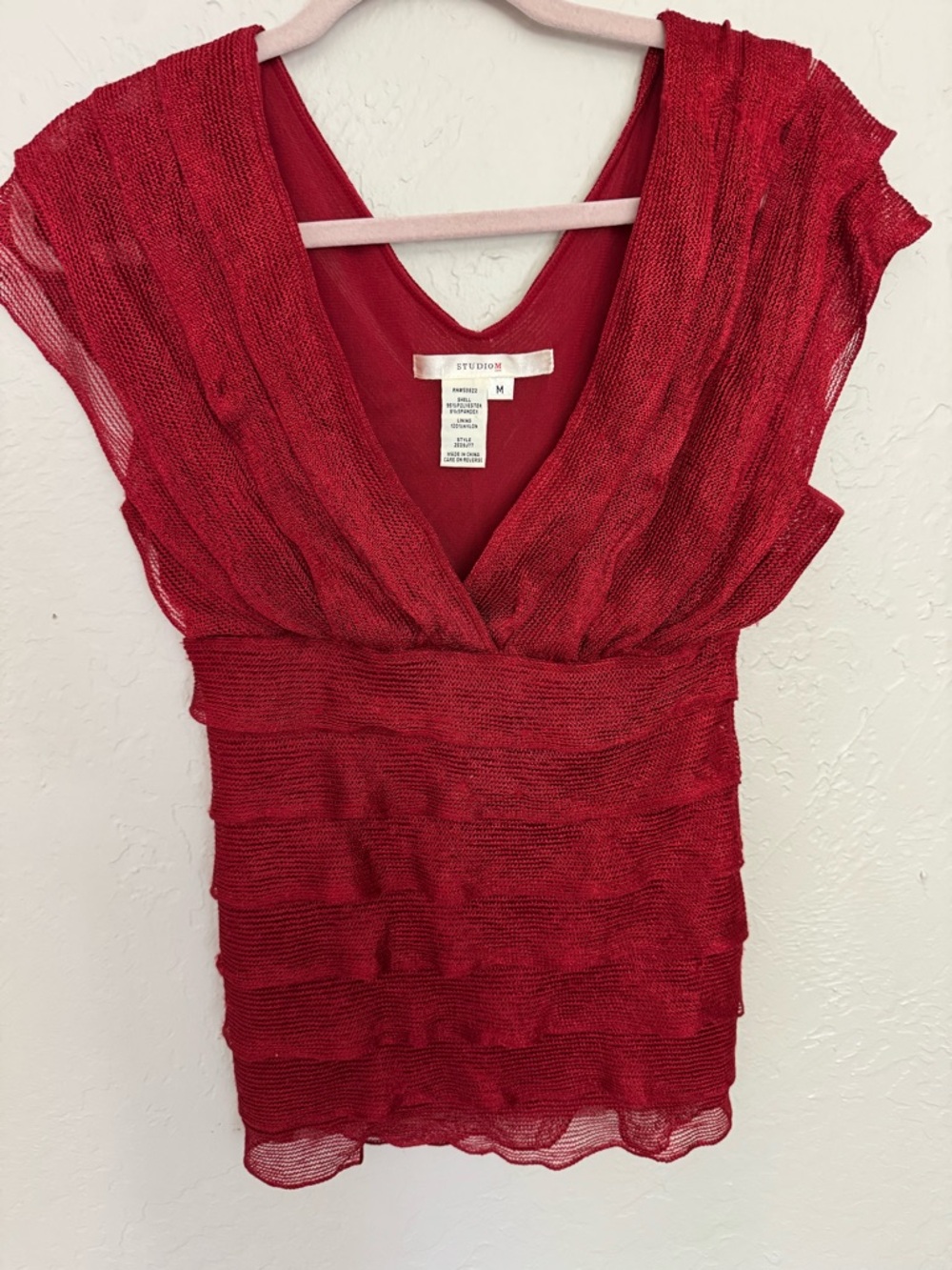 Studio M Deep Red Layered V-Neck Sleeveless Top